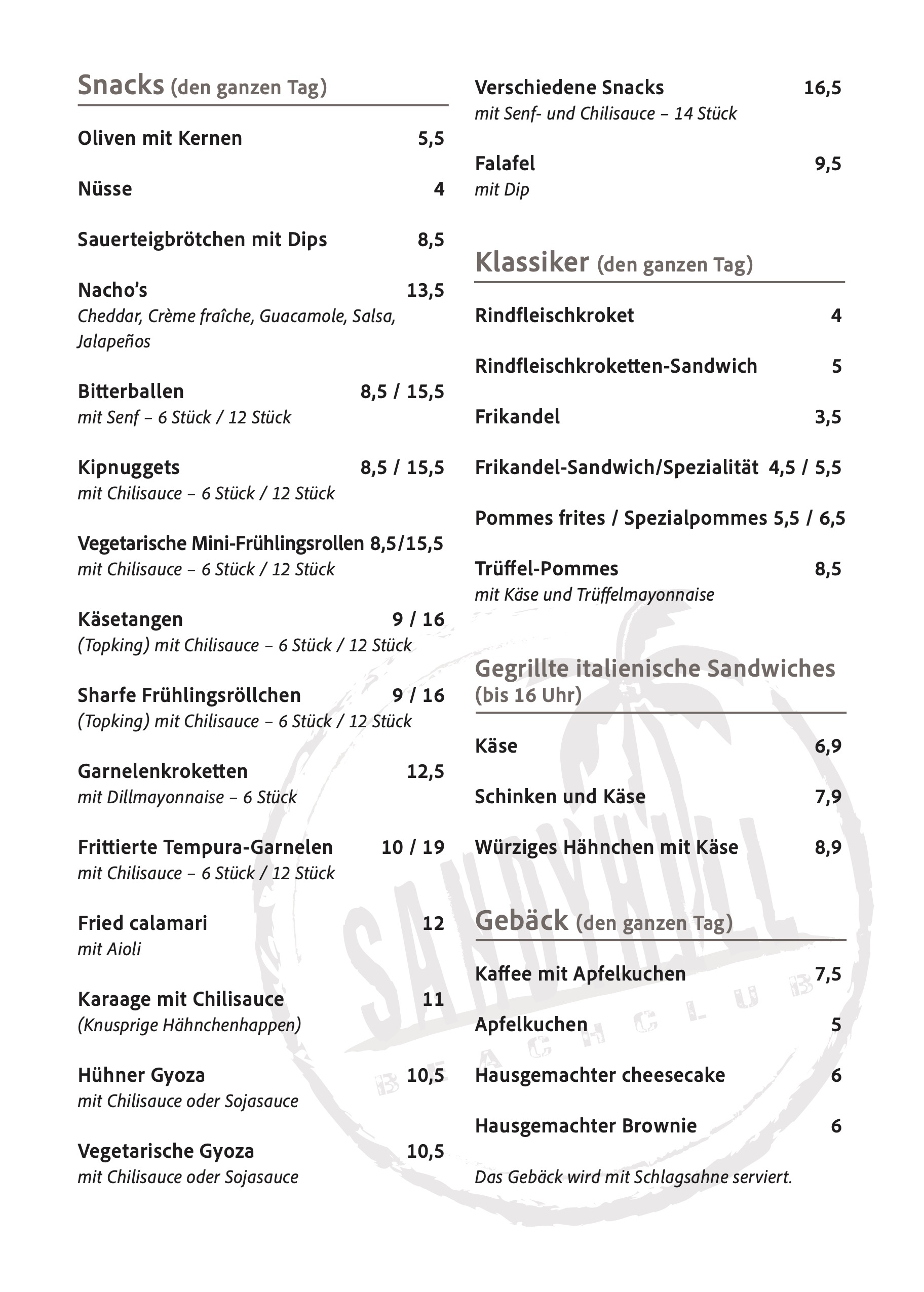 Bites Speisekarte