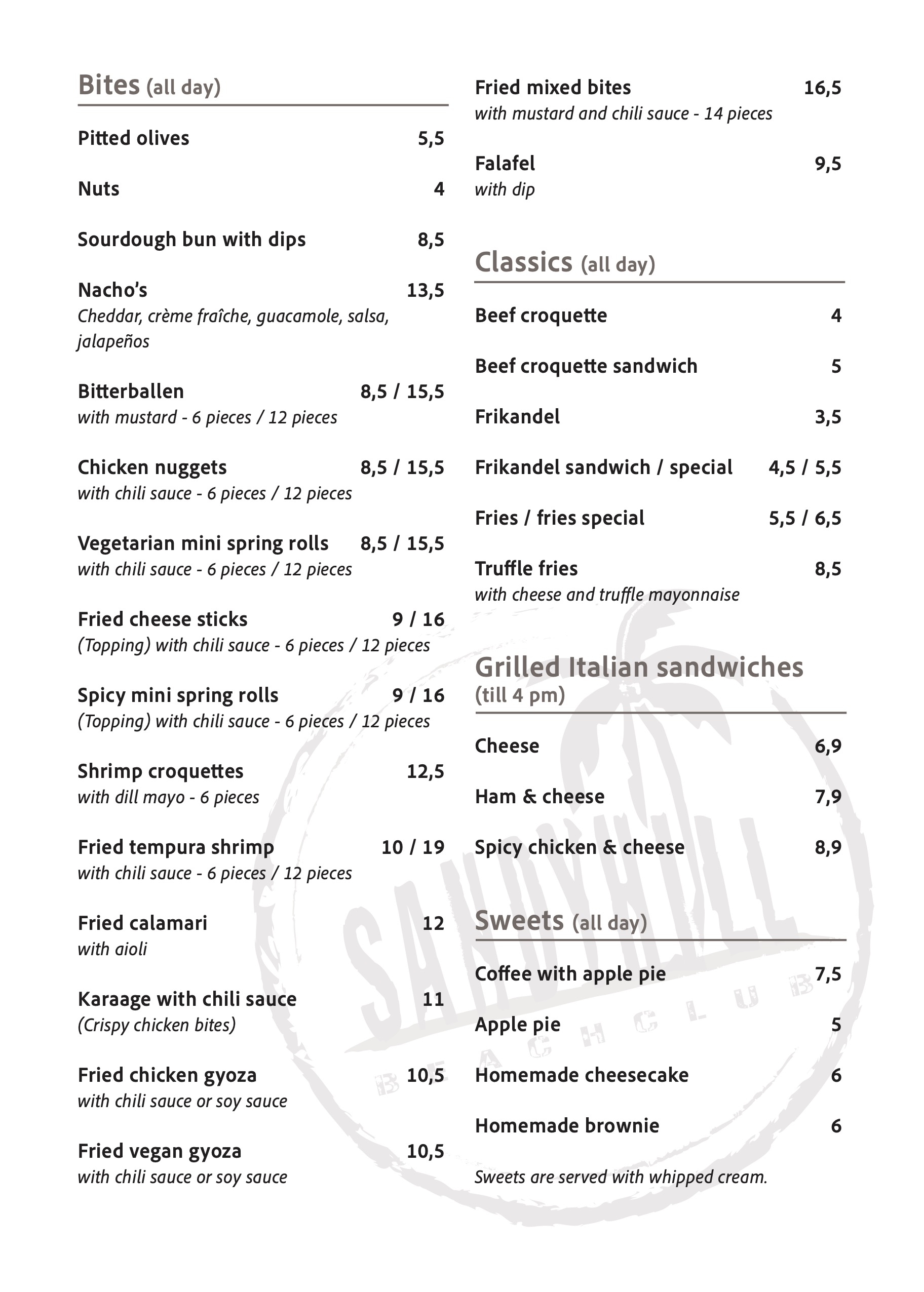 Bites menu